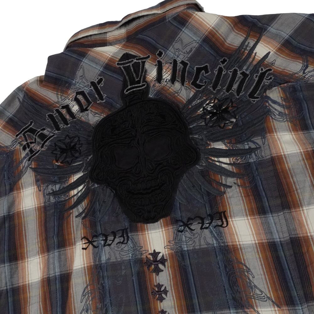 Monarchy Collection Amor Vincint Skull Plaid Button Up Shirt Women's XXL